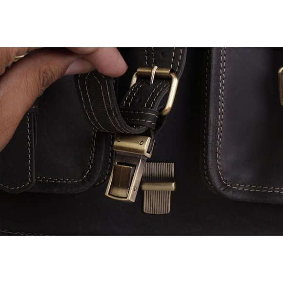 Women Charcoal Black Crossbody Satchel Ladies Tote Travel Leather Shoulder Bag - Picture 7 of 9